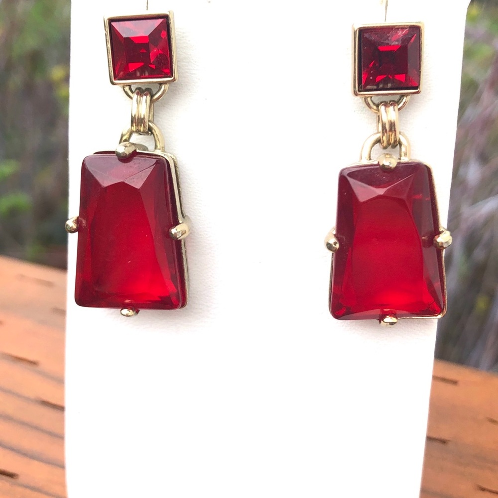 Vintage red dangle earrings pierced 1980s